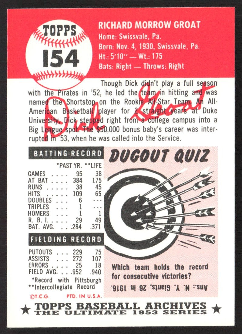 1991 Topps Archives 1953 #154 Dick Groat