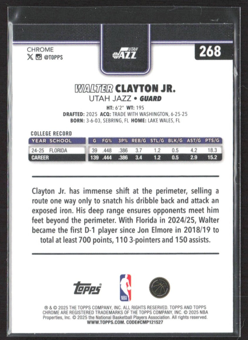 2025-26 Topps Chrome Walter Clayton Jr. #268 RC
