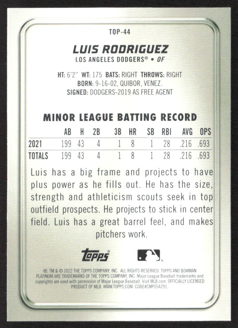 2022 Bowman Platinum Top TOP-44 Luis Rodriguez