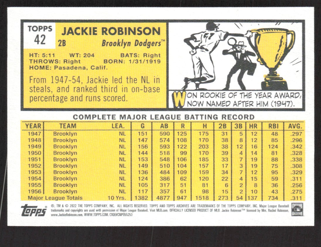 2022 Topps Archives 42 Jackie Robinson