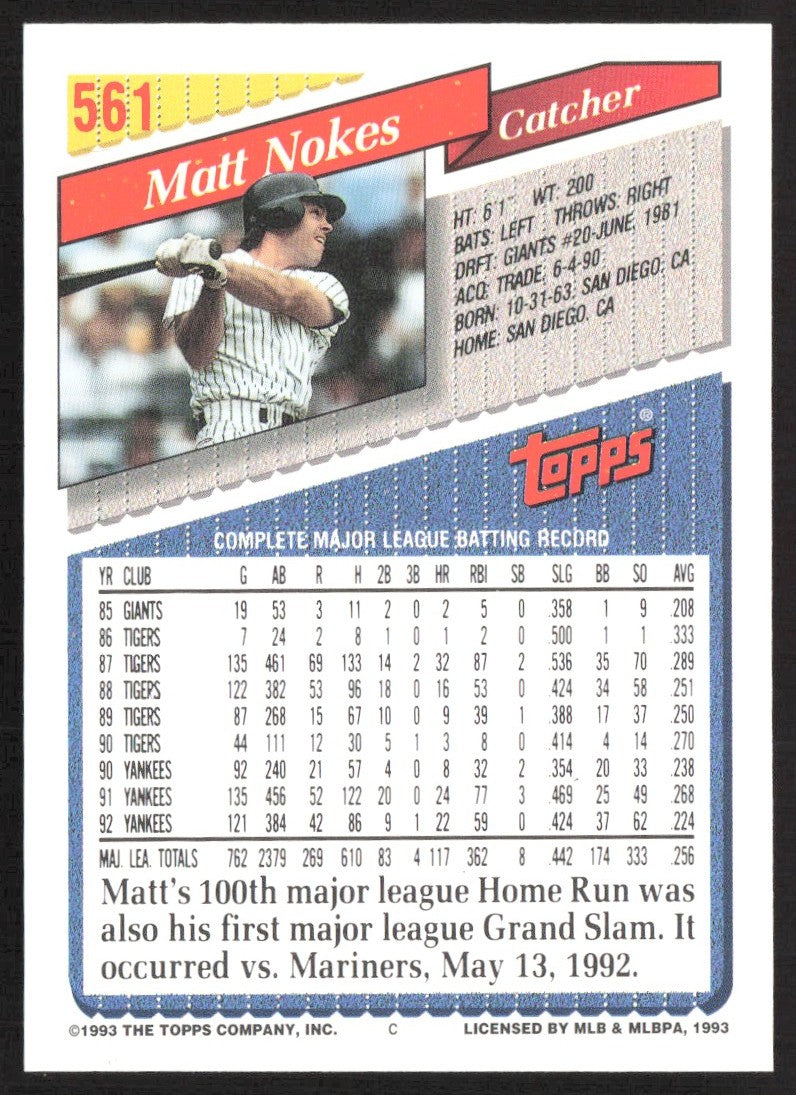 1993 Topps 561 Matt Nokes