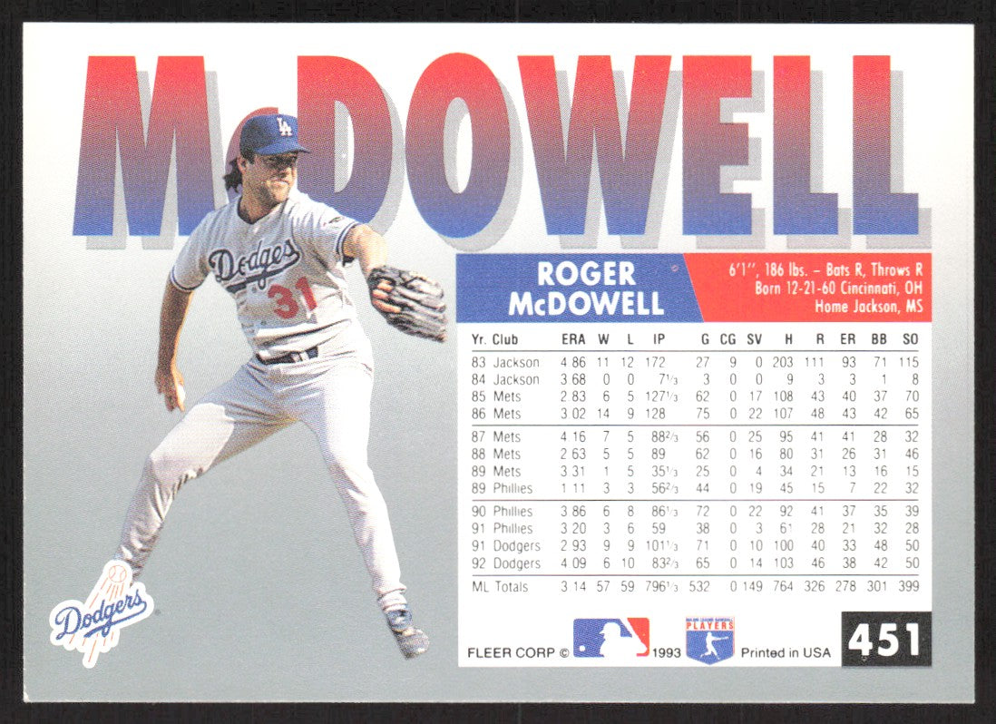 1993 Fleer 451 Roger McDowell
