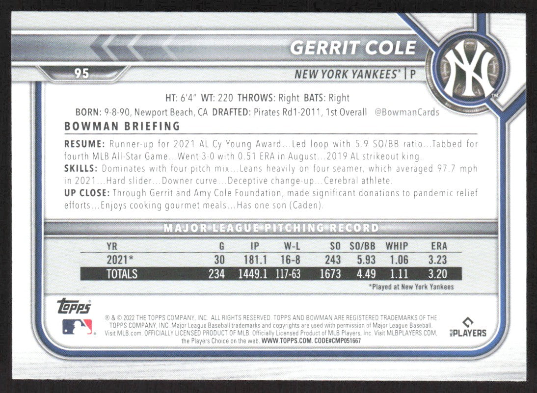 2022 Bowman 95 Gerrit Cole
