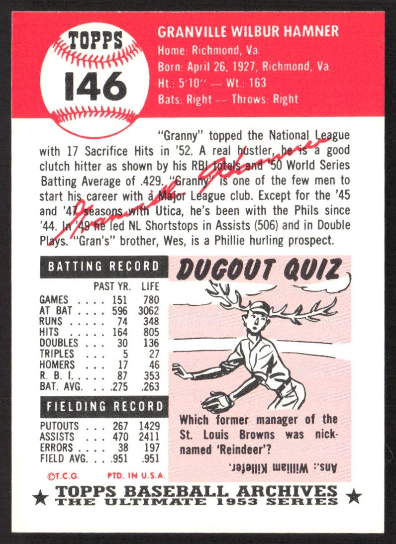 1991 Topps Archives 1953 #146 Granville Hamner