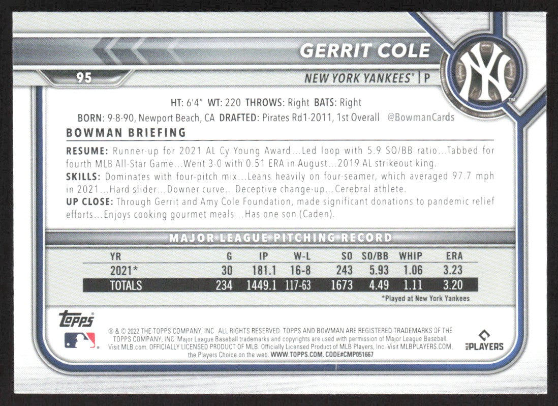2022 Bowman 95 Gerrit Cole