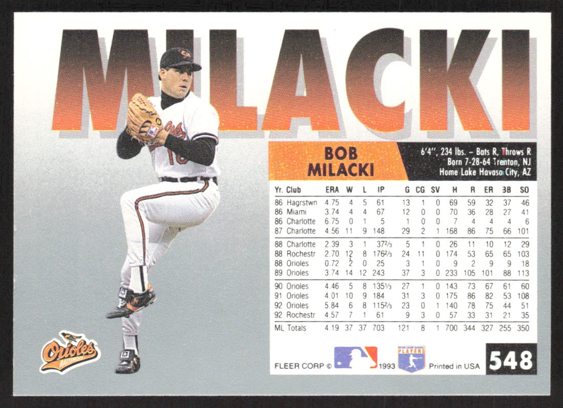 1993 Fleer 548 Bob Milacki