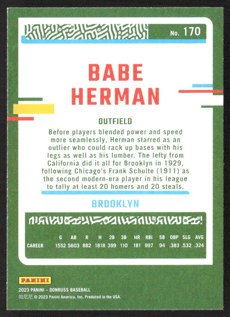 2023 Donruss Holo Blue 170 Babe Herman