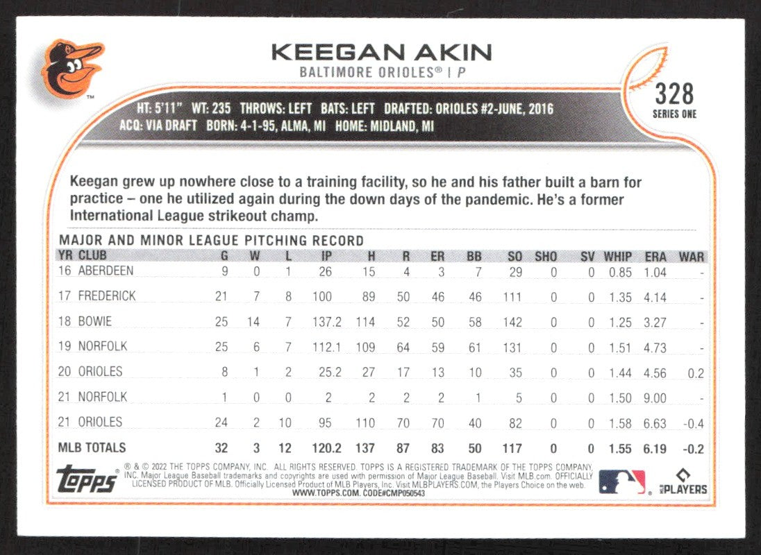 2022 Topps 328 Keegan Akin