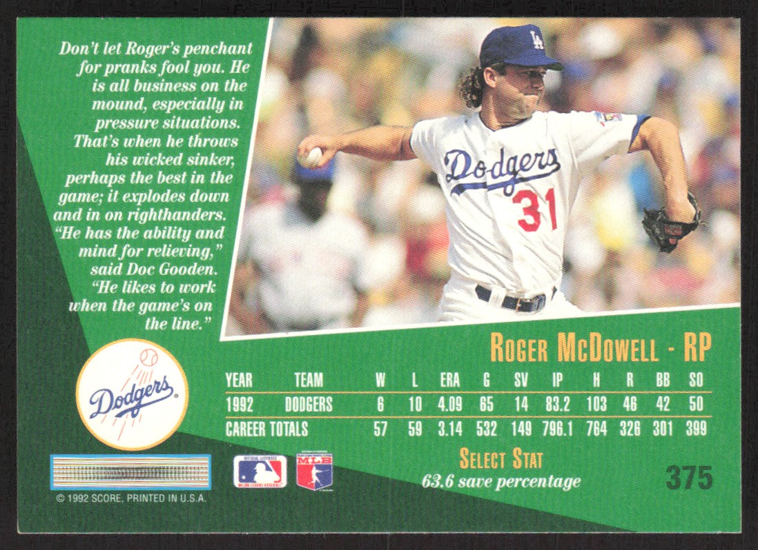1993 Select 375 Roger McDowell