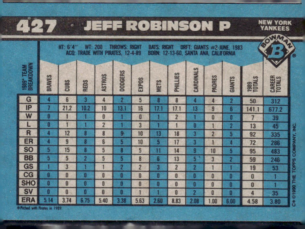 1990 Bowman #427 Jeff Robinson