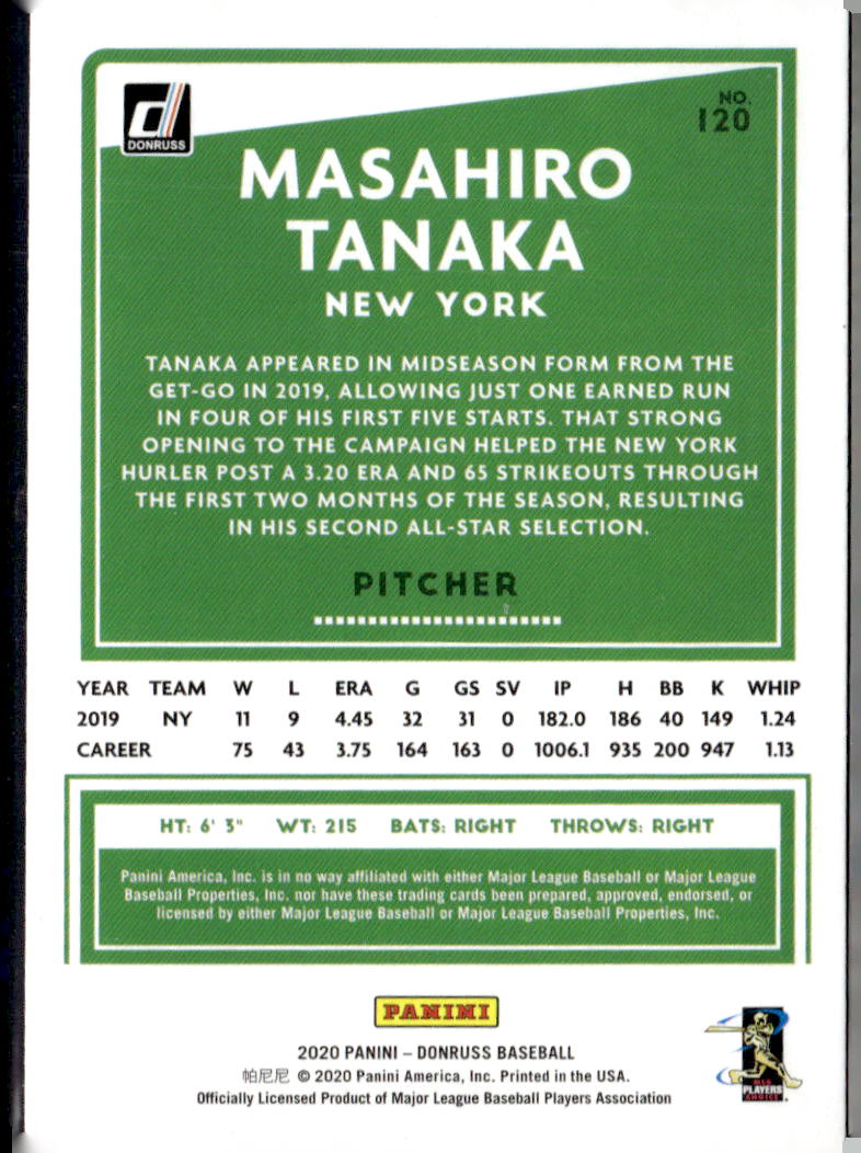2020 Donruss #120 Masahiro Tanaka
