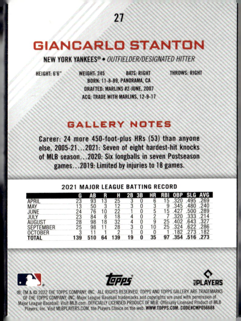 2022 Topps Gallery #27 Giancarlo Stanton