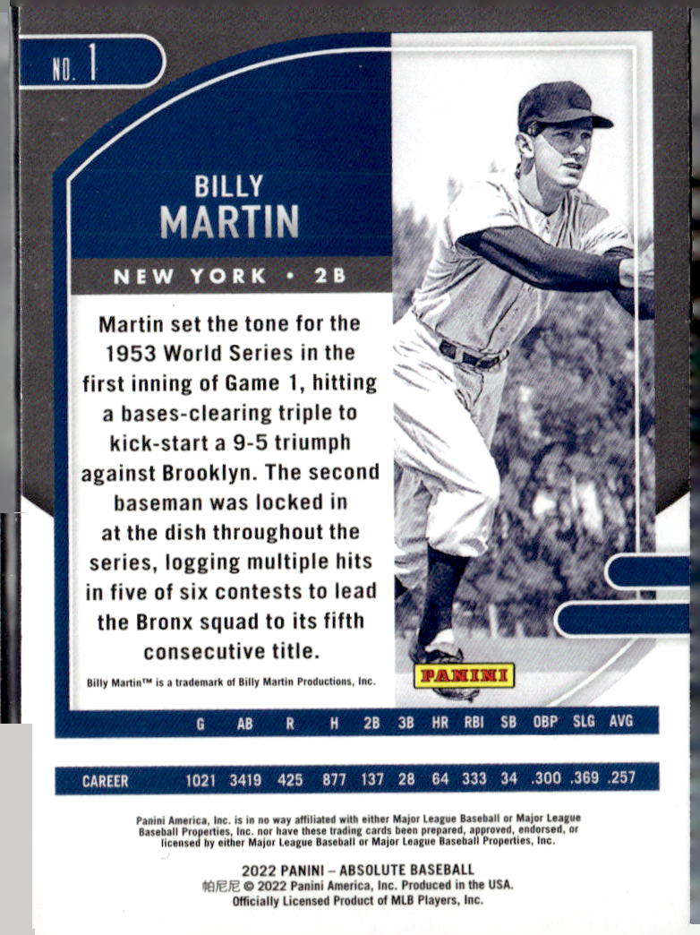 2022 Panini Absolute #1 Billy Martin