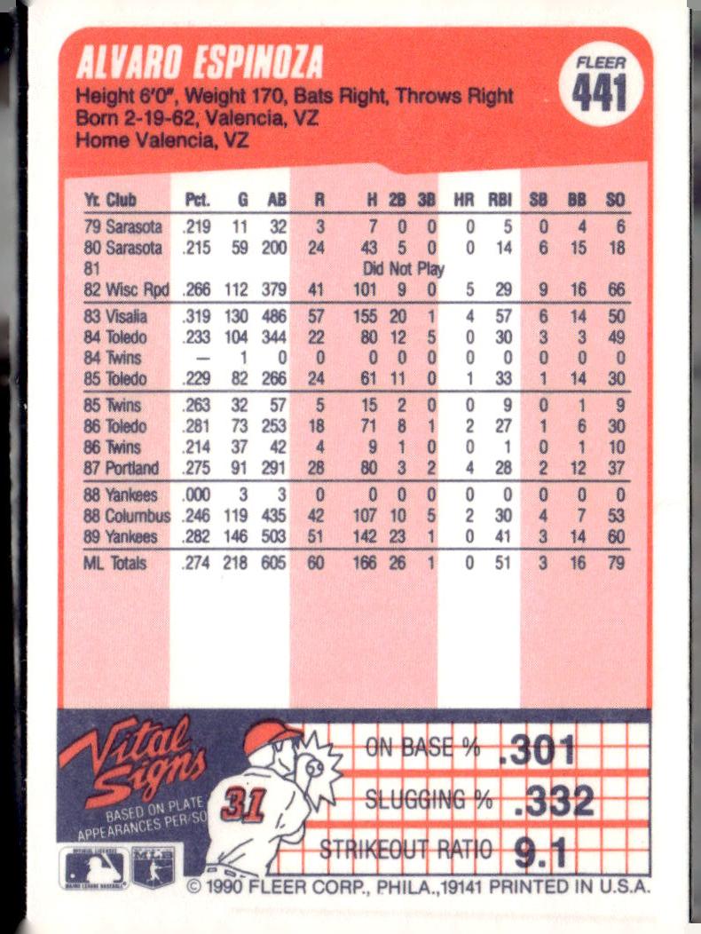 1990 Fleer #441 Alvaro Espinoza