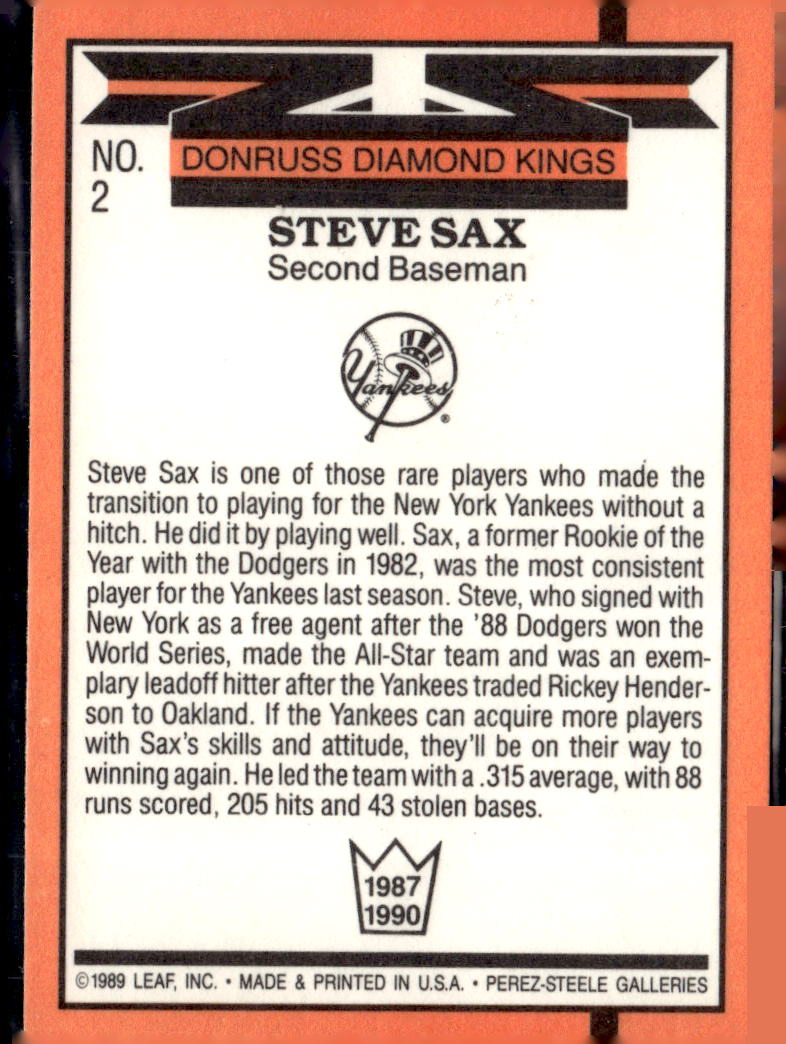 1990 Donruss #2 Steve Sax