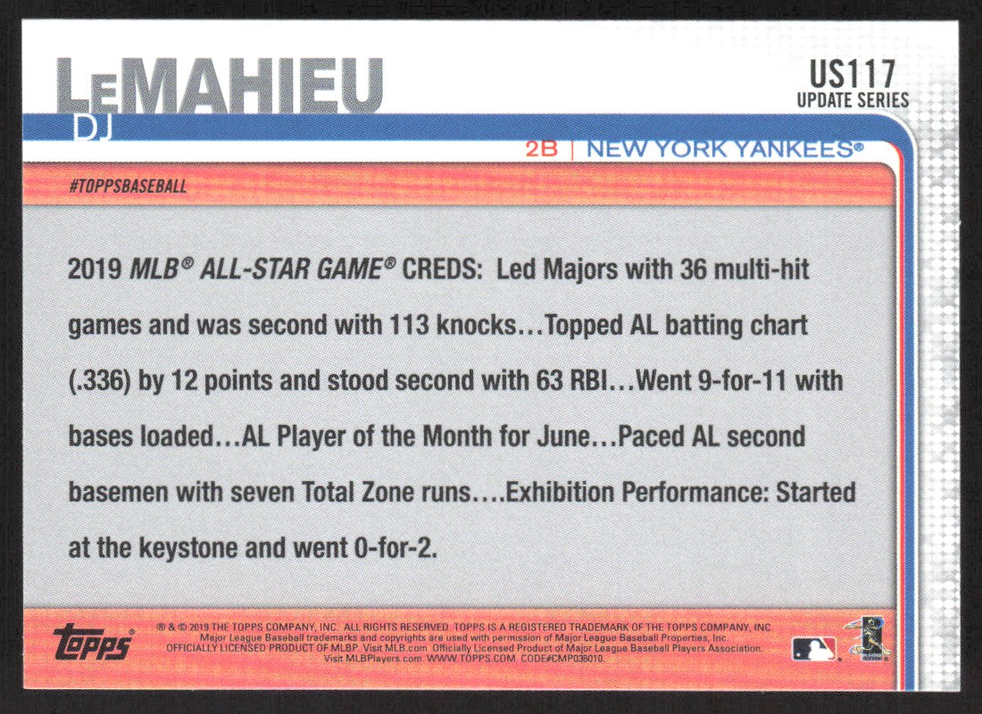 2019 Topps Update US117 DJ LeMahieu