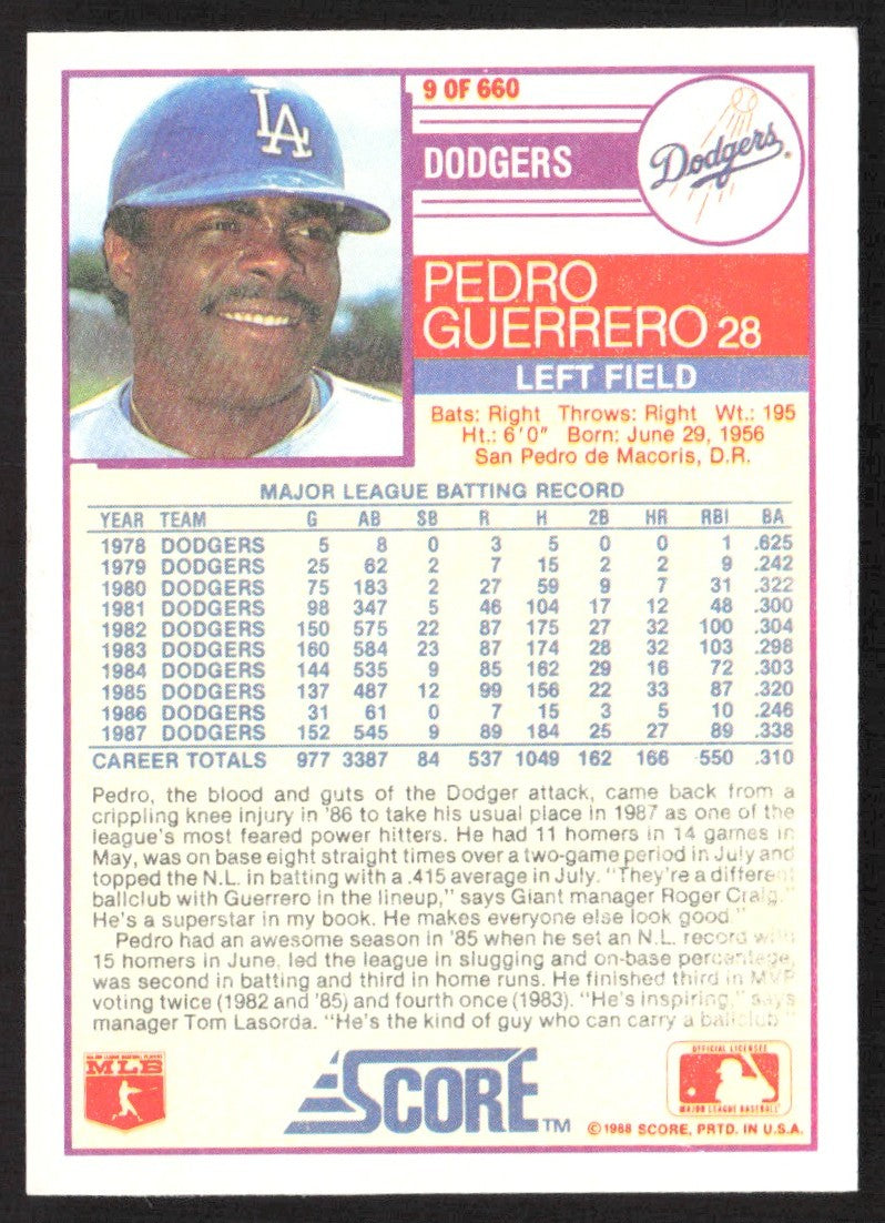 1988 Score 9 Pedro Guerrero