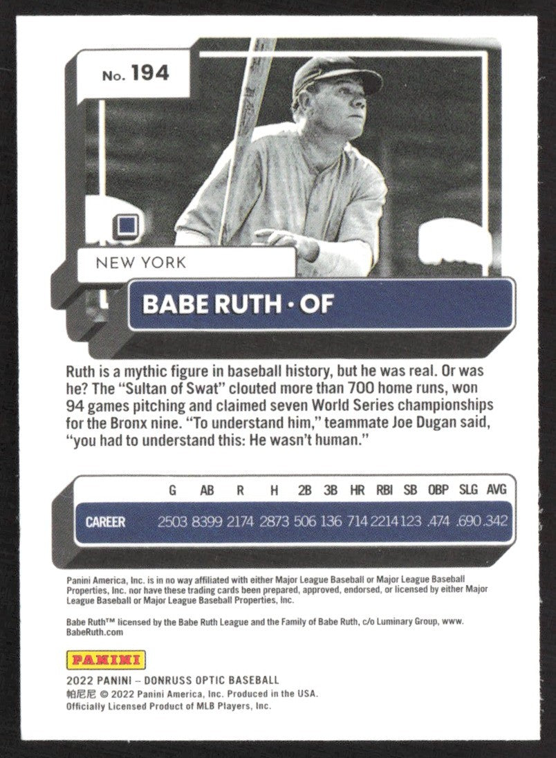 2022 Donruss Optic 194 Babe Ruth