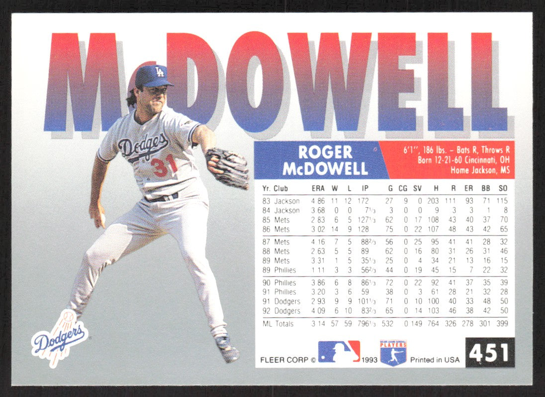 1993 Fleer 451 Roger McDowell