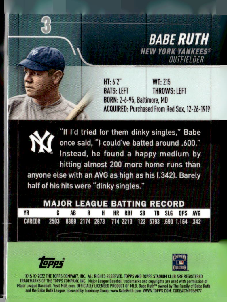 2022 Stadium Club Chrome Babe Ruth #3