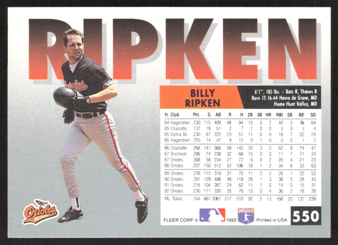 1993 Fleer 550 Billy Ripken