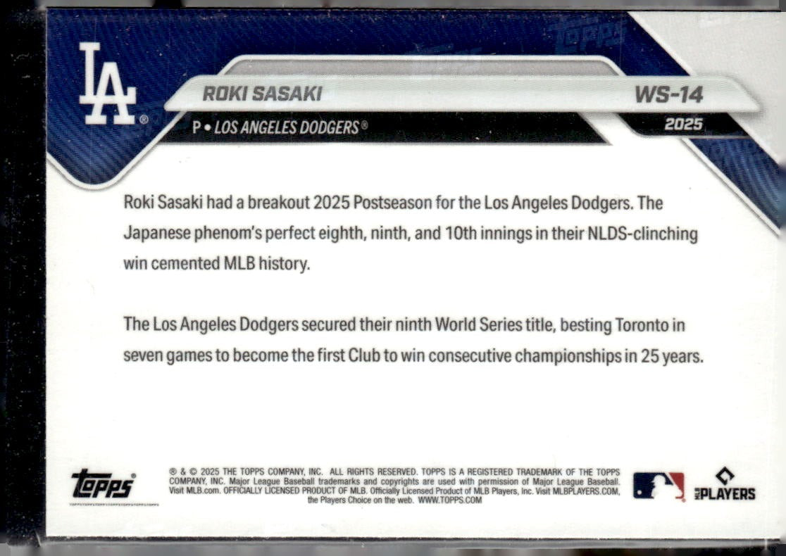 2025 Topps Now World Series Champions Los Angeles Dodgers Roki Sasaki #WS-14