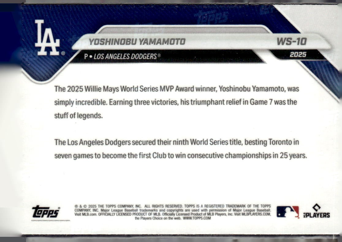 2025 Topps Now World Series Champions LA Dodgers Yoshinobu Yamamoto #WS-10