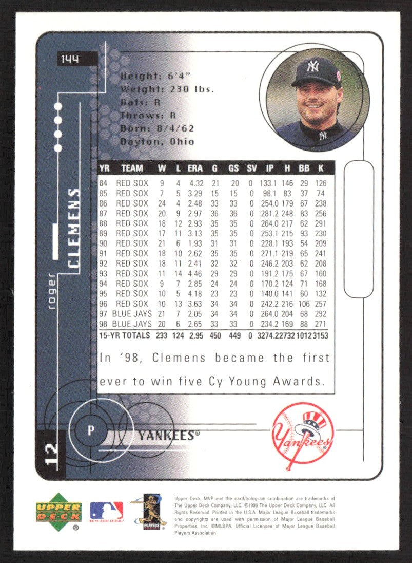 1999 Upper Deck MVP Silver Script 144 Roger Clemens