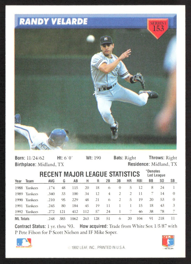 1993 Donruss 153 Randy Velarde