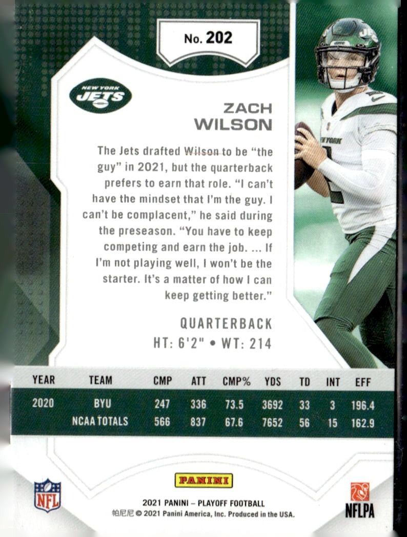 2021 Panini Playoff Zach Wilson #202 RC
