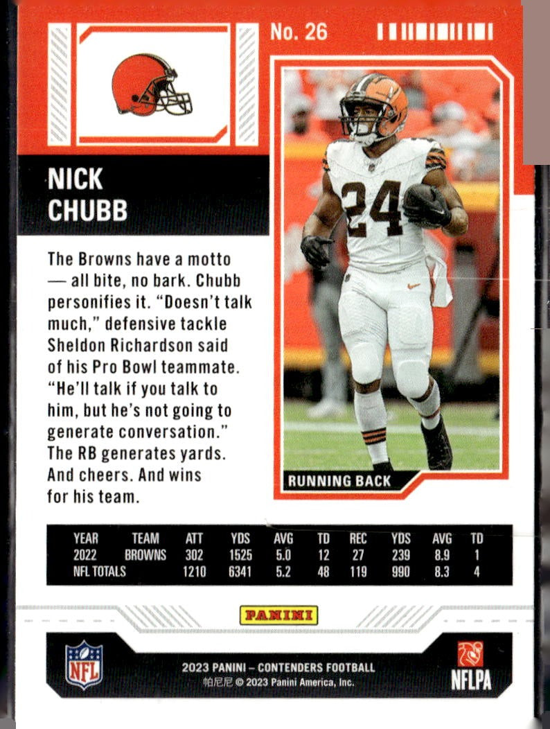 2023 Panini Contenders Nick Chubb Game Ticket Bronze #26