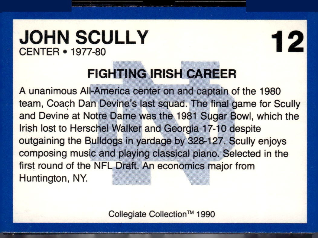 1990 Collegiate Collection Notre Dame John Scully #12