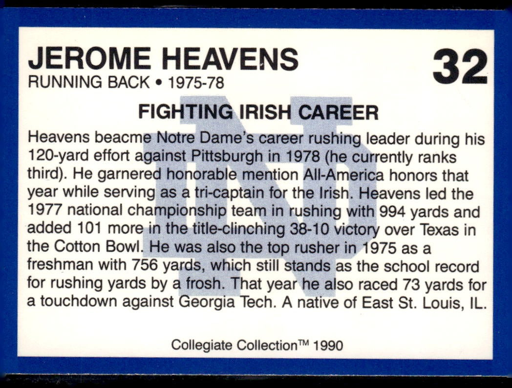 1990 Collegiate Collection Notre Dame Jerome Heavens #32