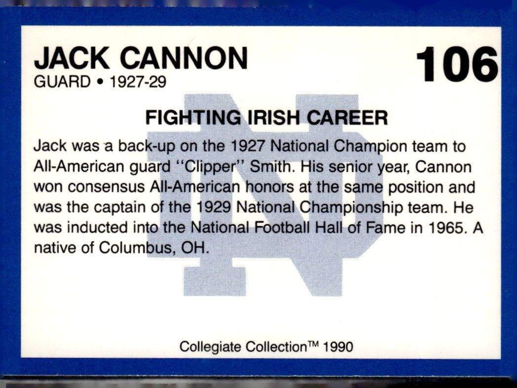 1989 Notre Dame Fighting Irish: 1903-32 Jack Cannon #12