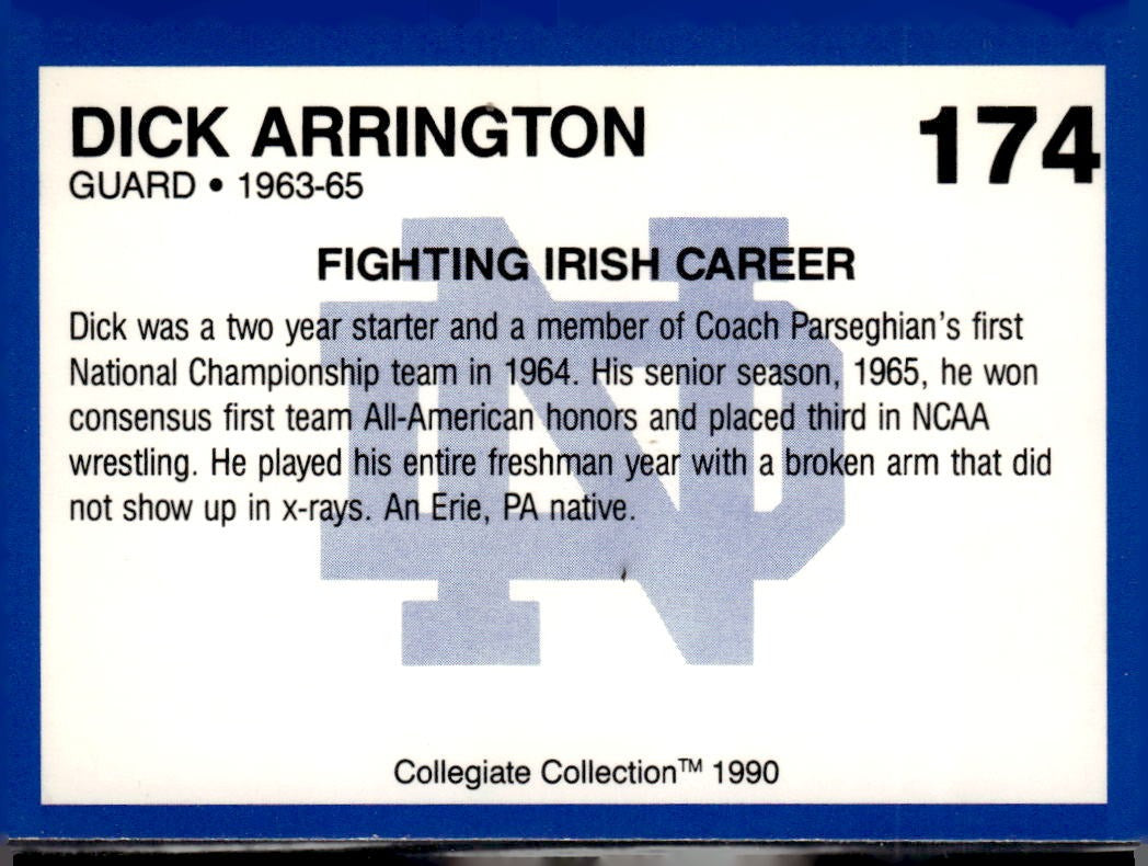 1989 Notre Dame Fighting Irish: 1964-87 Dick Arrington #14