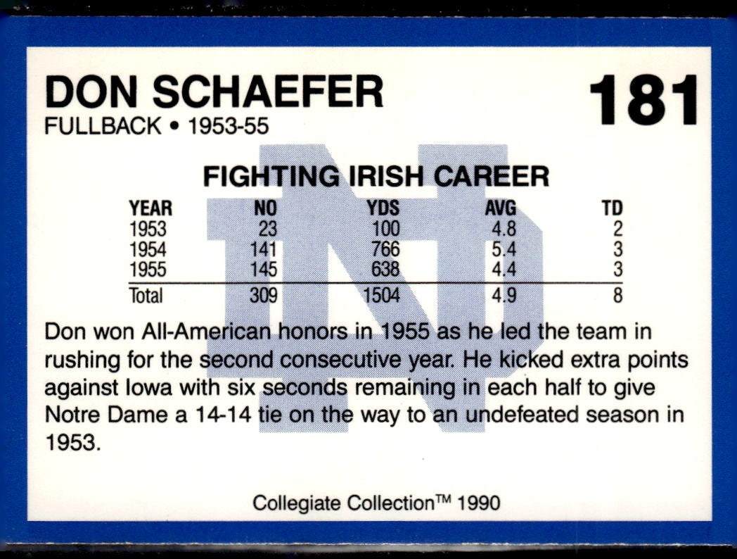 1989 Notre Dame Fighting Irish: 1935-59 Don Schaefer #18