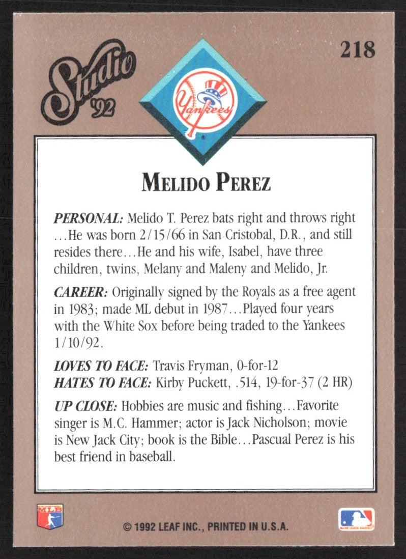 1992 Studio 218 Melido Perez
