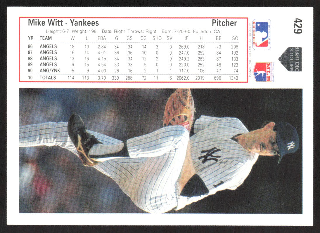 1991 Upper Deck 429 Mike Witt