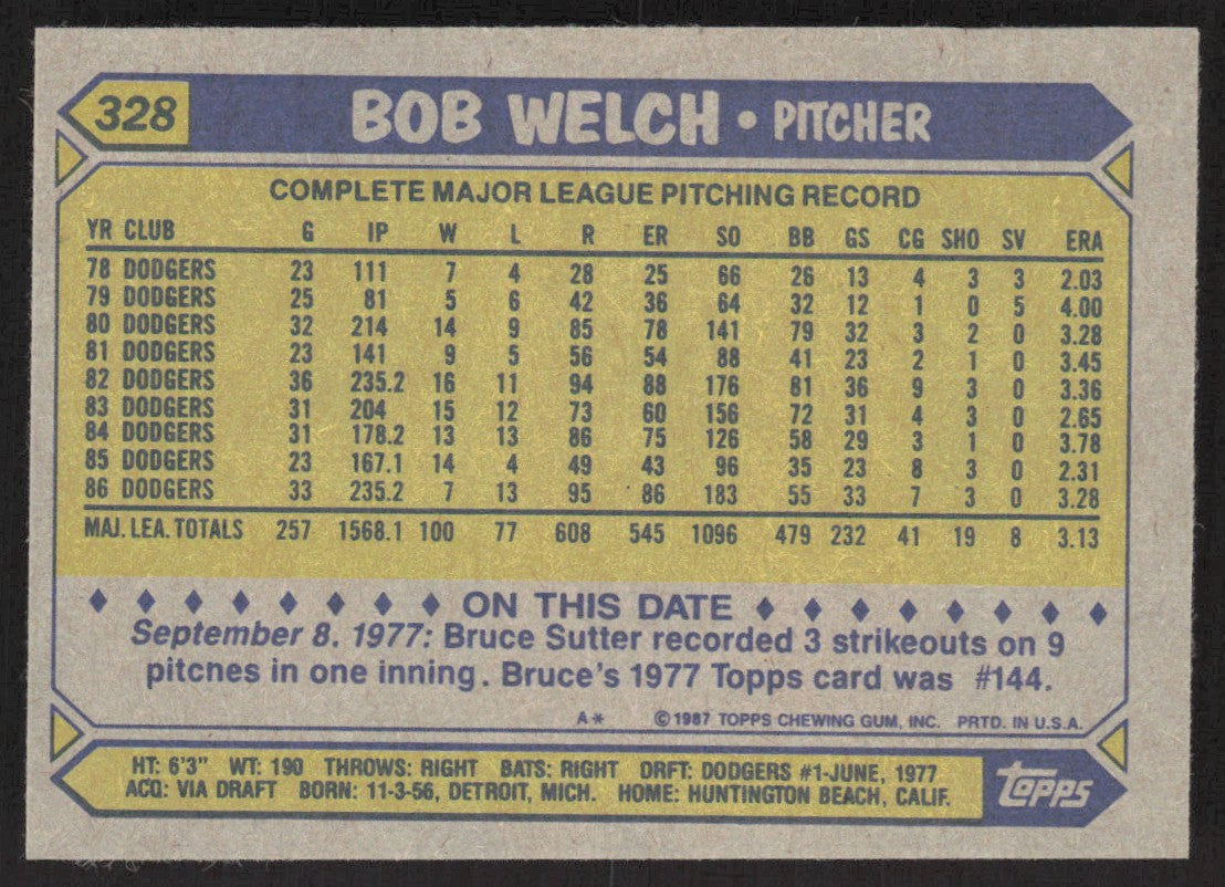 1987 Topps 328 Bob Welch