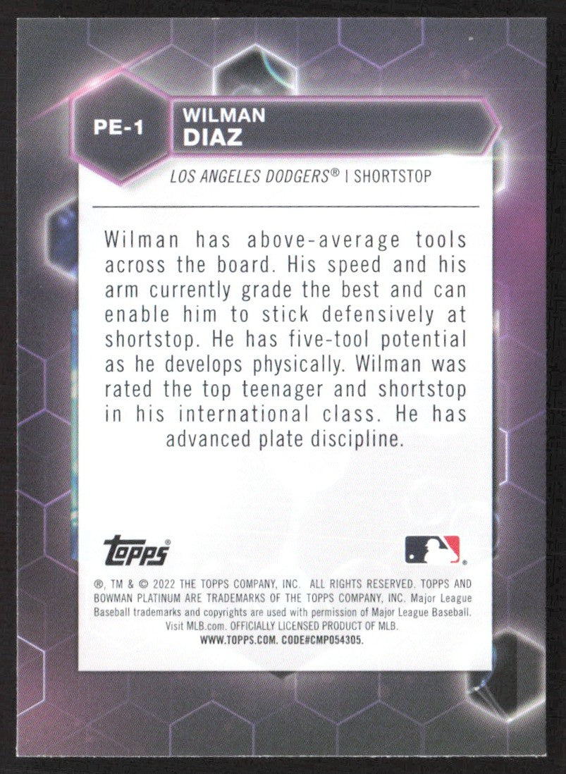 2022 Bowman Platinum Precious Elements PE-1 Wilman Diaz