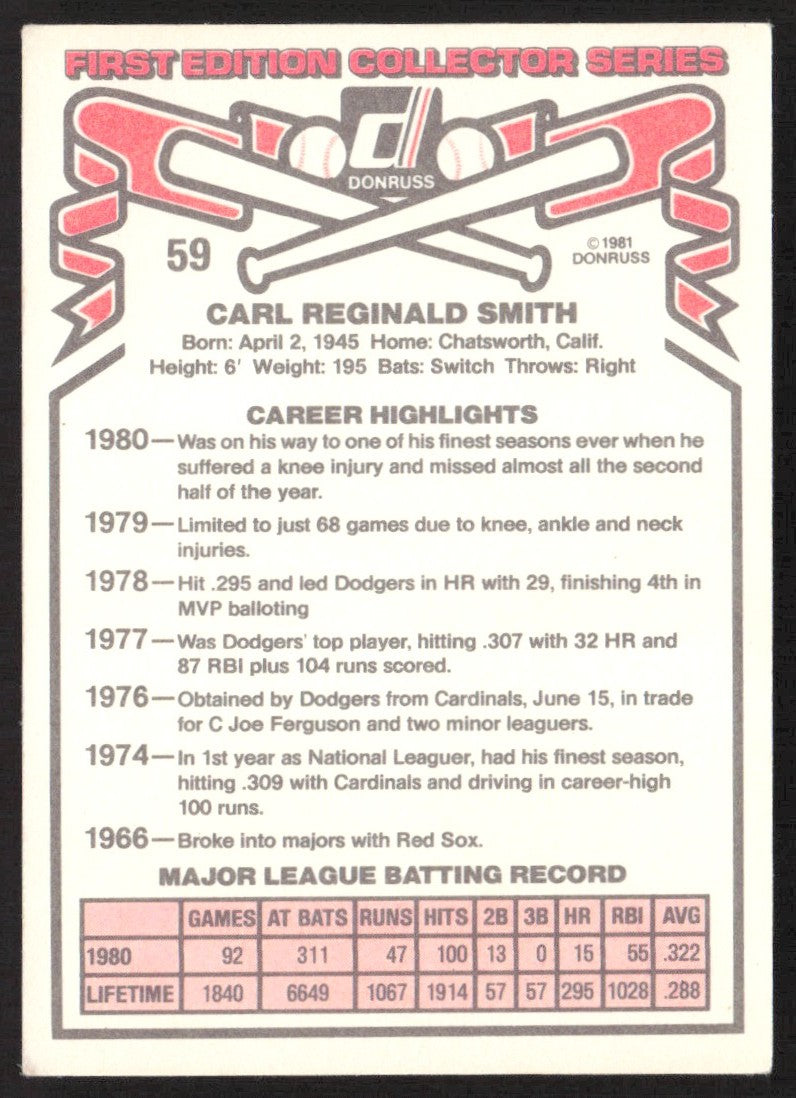 1981 Donruss 59 Reggie Smith