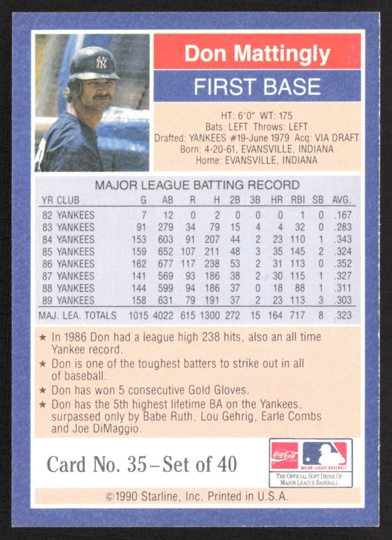 1990 starline 35 Don Mattingly