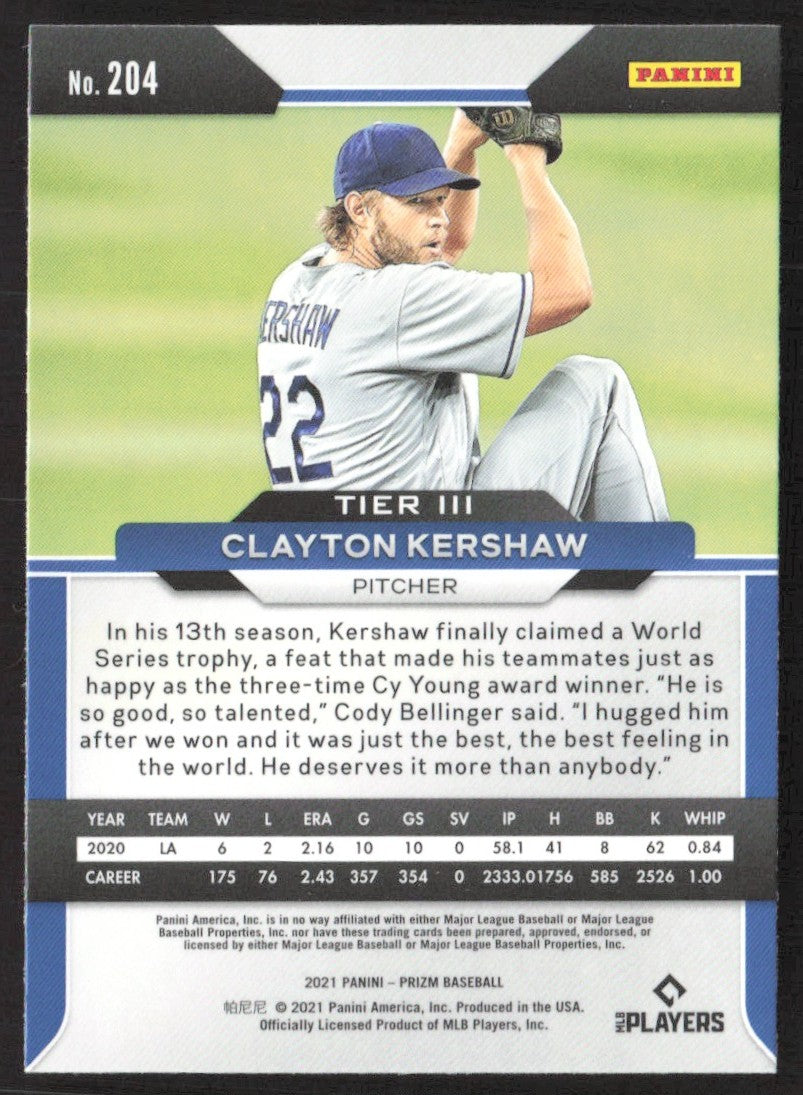 2021 Panini Prizm 204 Clayton Kershaw