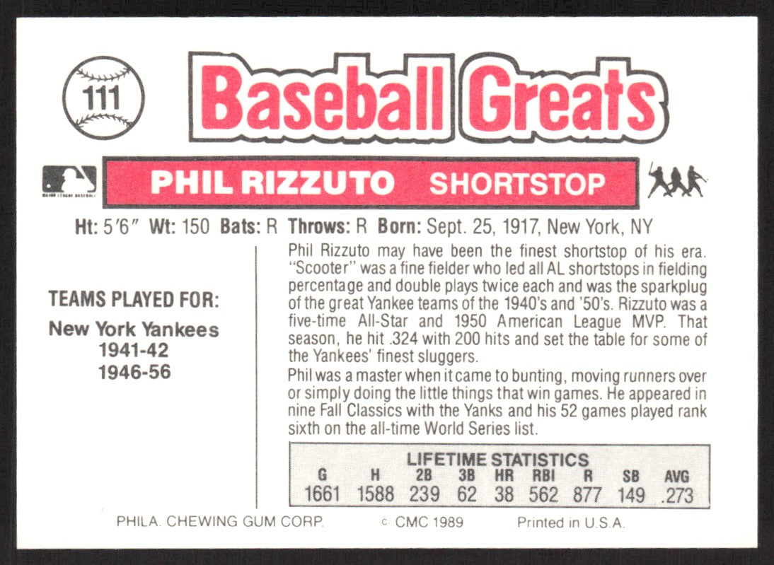 1990 Historic Limited Editions New York Yankees Monument Park Postcards 5 Phil Rizzuto