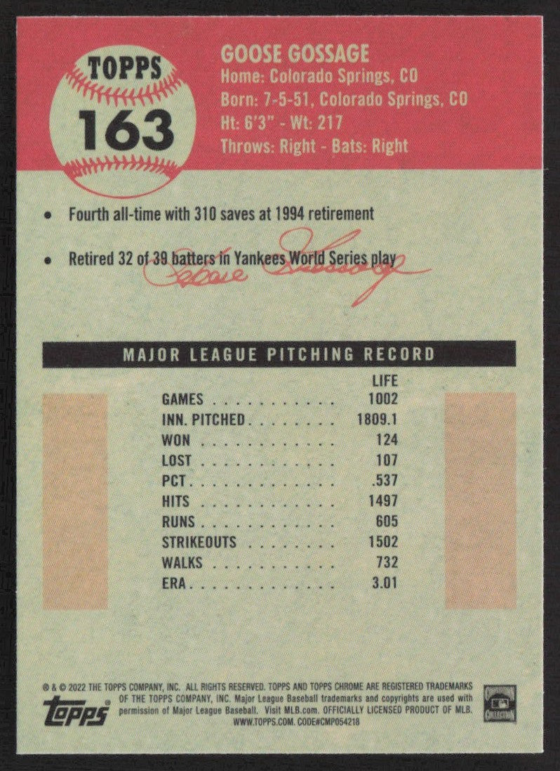2022 Topps Chrome Platinum Anniversary Red Prism Refractor 163 Goose Gossage