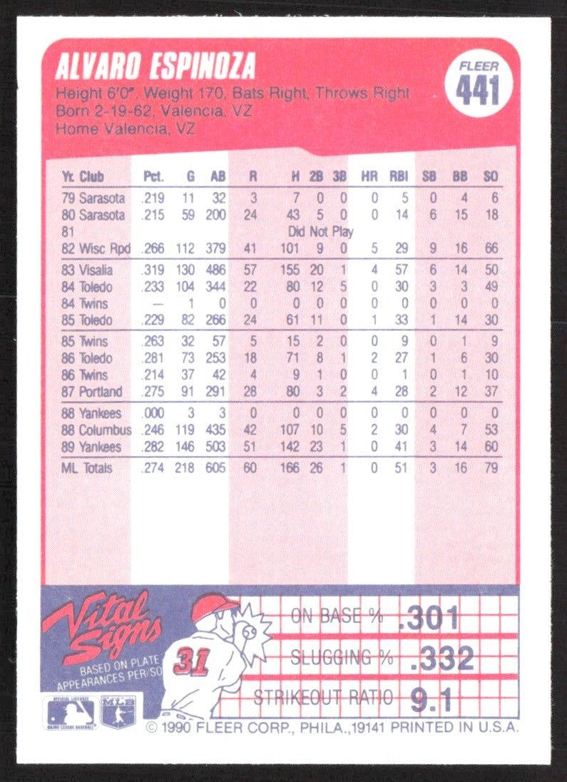 1990 Fleer 441 Alvaro Espinoza