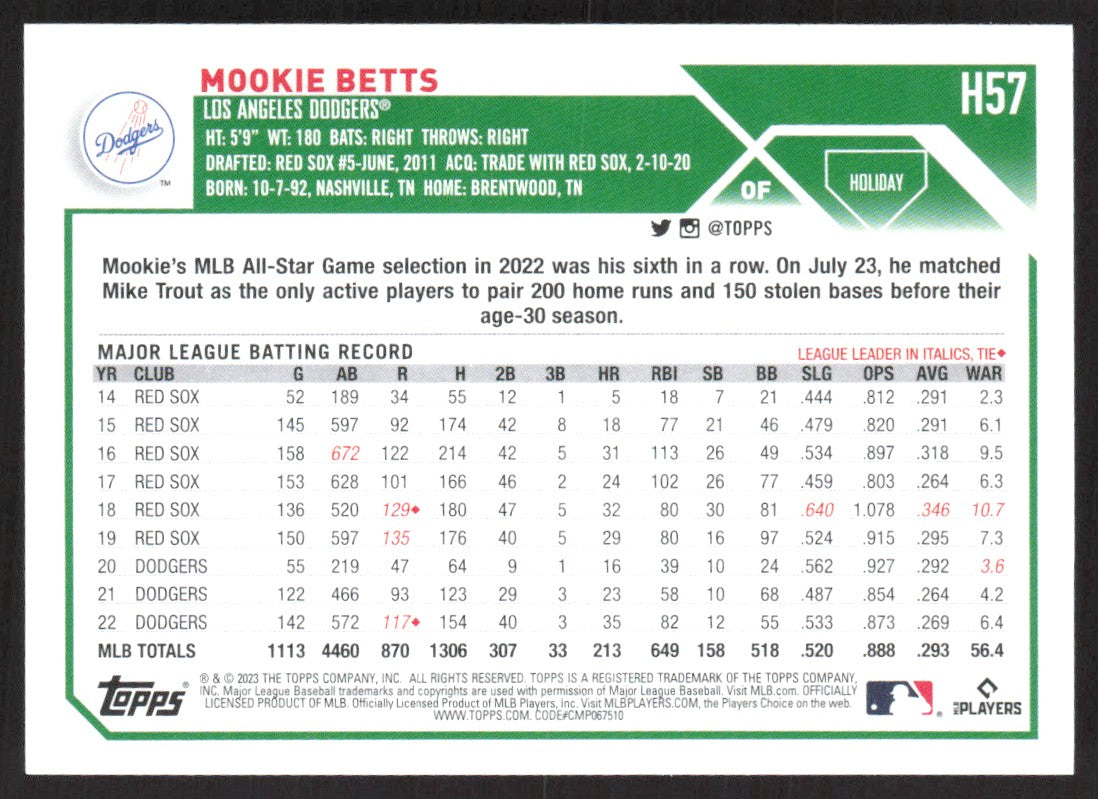 2023 Topps Holiday H57 Mookie Betts