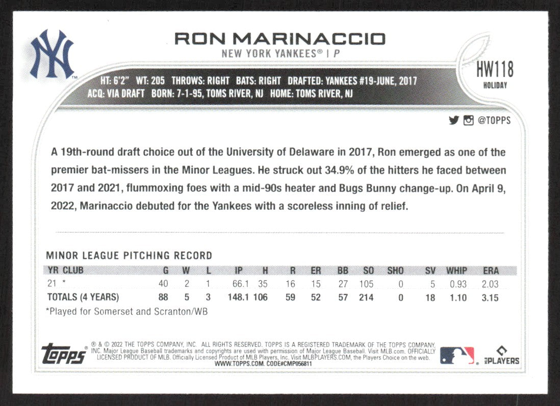 2022 Topps USC164 Ron Marinaccio