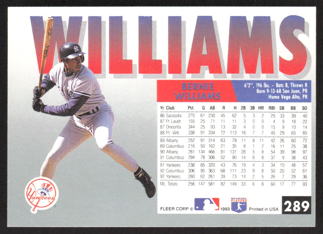 1993 Fleer 289 Bernie Williams