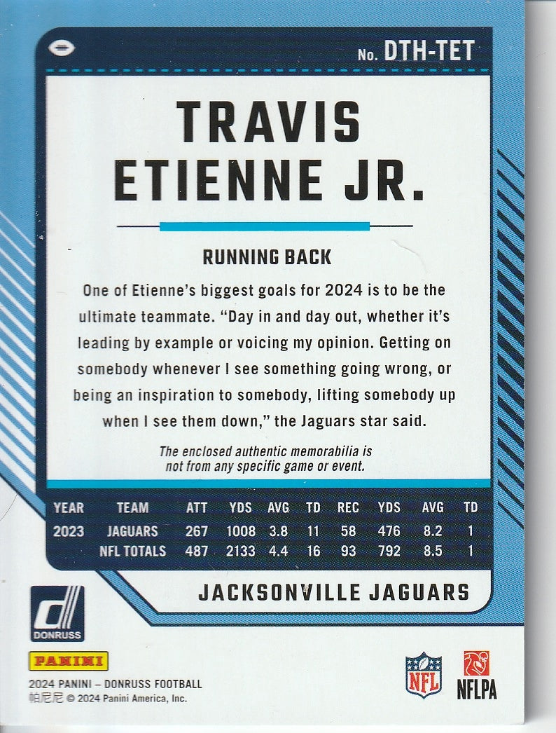 2025 Donruss Threads Travis Etienne Jr Logo Patch 1/1